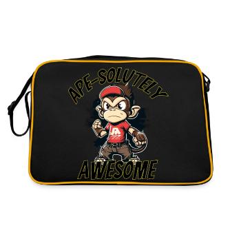 Ape-solutely Awesome - lustiges Affen Design - Retro Tasche - Schwarz/Gold - Hinten