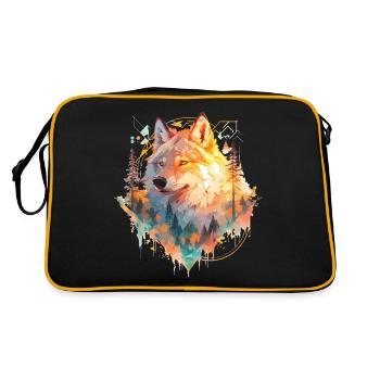 Wolf Wolfskopf Natur Wildnis Wald Bäume Kunst - Retro Tasche - Schwarz/Gold - Hinten