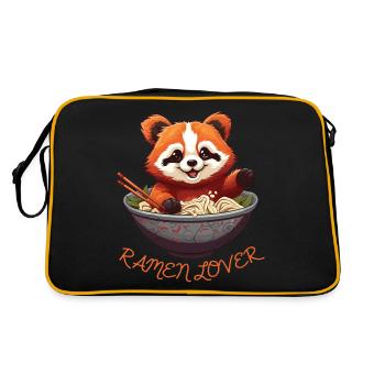 Red Panda und Ramen Bowl, Ramen Lover - Retro Tasche - Schwarz/Gold - Hinten