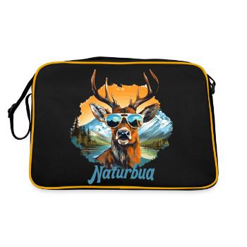Hirsch Naturbua Krafttier Dorffest Geschenk Tracht - Retro Tasche - Schwarz/Gold - Hinten