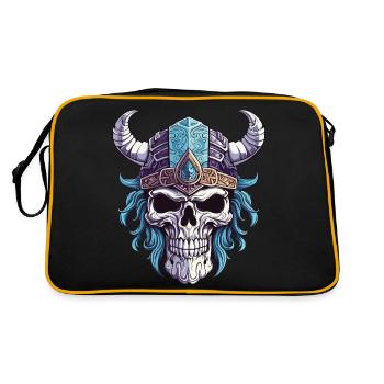 Totenkopf mit Wikingerhelm - Retro Tasche - Schwarz/Gold - Hinten