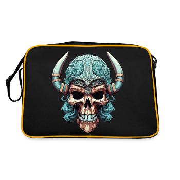 Ein Totenschädel trägt stolz einen Wikingerhelm - Retro Tasche - Schwarz/Gold - Hinten