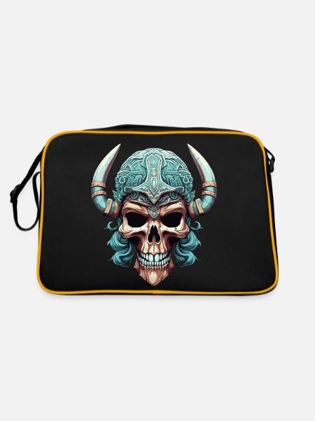 Une tête de mort revêt fièrement un casque viking - Sac Retro - noir/or - Dos