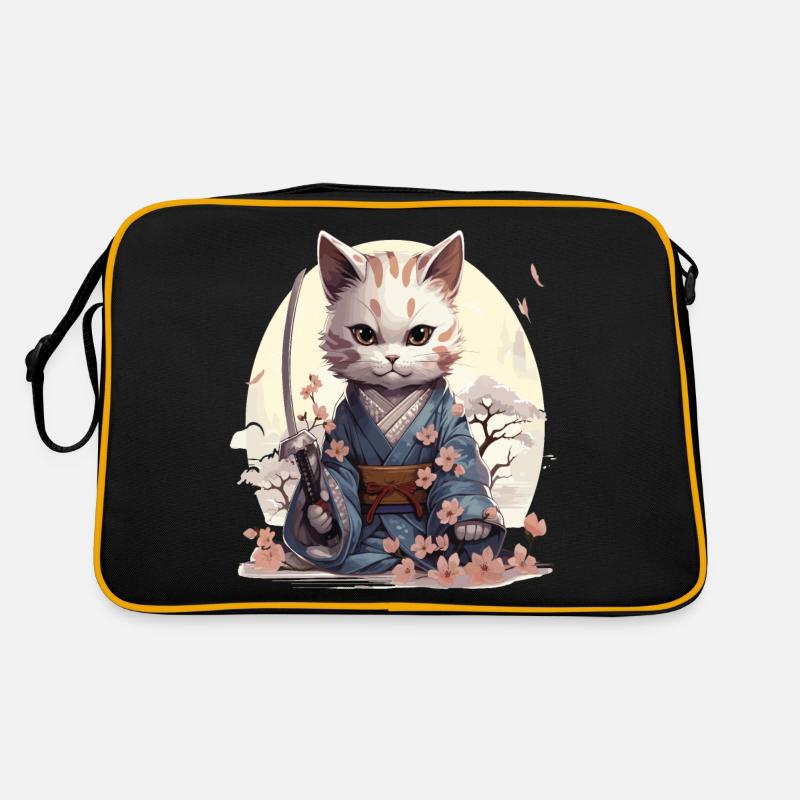Kawaii Samurai-Katze mit Katana Retro Tasche