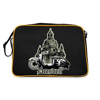 Schwalbe (Dresden) // Illustration - Retro Tasche - Schwarz/Gold - Hinten
