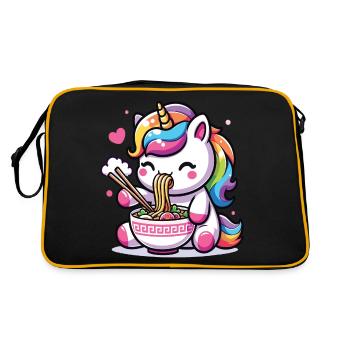 A kawaii unicorn eating a bowl of ramen - Retro Bag - black/gold - Back
