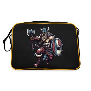 Ein aggressiver Wikinger mit Schwert und Schild - Retro Tasche - Schwarz/Gold - Hinten