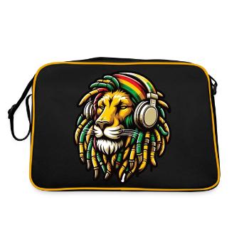 A Rasta lion with dreadlocks and headphones - Retro Bag - black/gold - Back