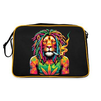 A lion with dreadlocks smoking a joint - Retro Bag - black/gold - Back