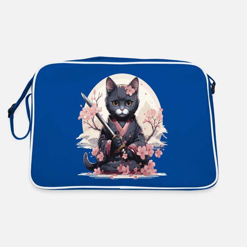 Kawaii-Katze im Samurai-Outfit im japanischen Stil Retro Tasche