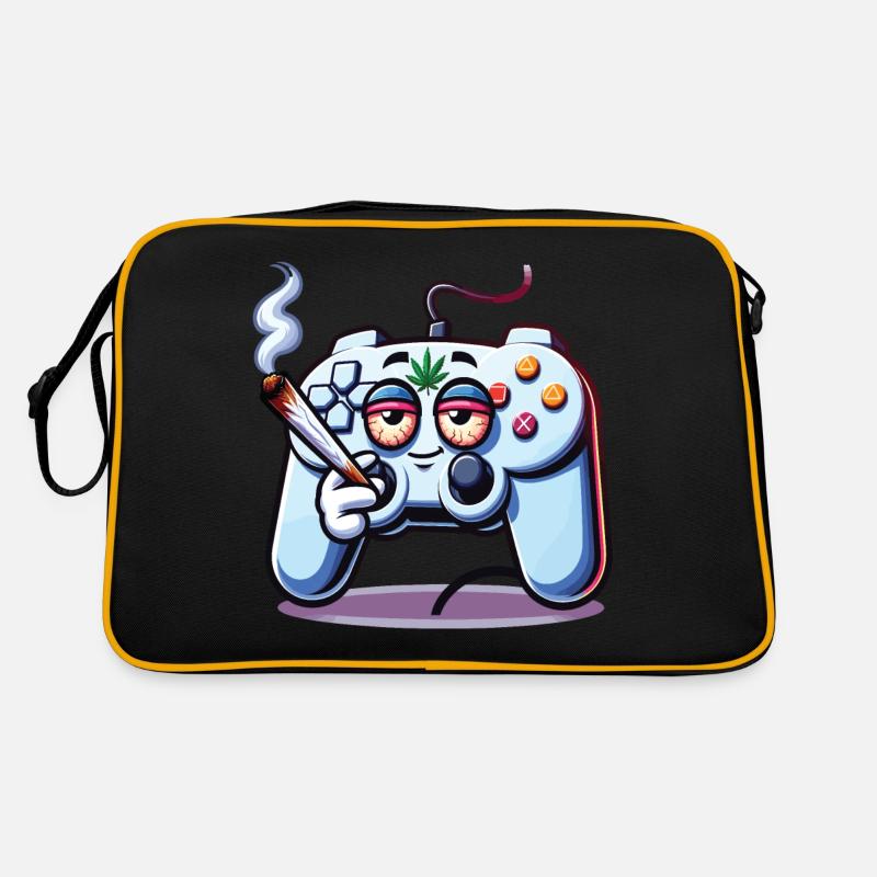Ein Gamepad, das einen Cannabis-Joint raucht Retro Tasche