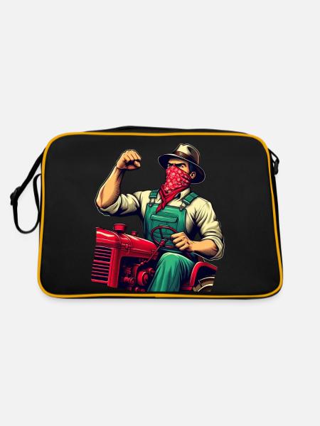 Historischer ländlicher revolutionärer Traktor - Retro Tasche - Schwarz/Gold - Hinten