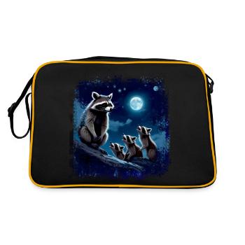 Raccoon, Moon, Howl, Night, Bear, Graffiti - Retro Bag - black/gold - Back