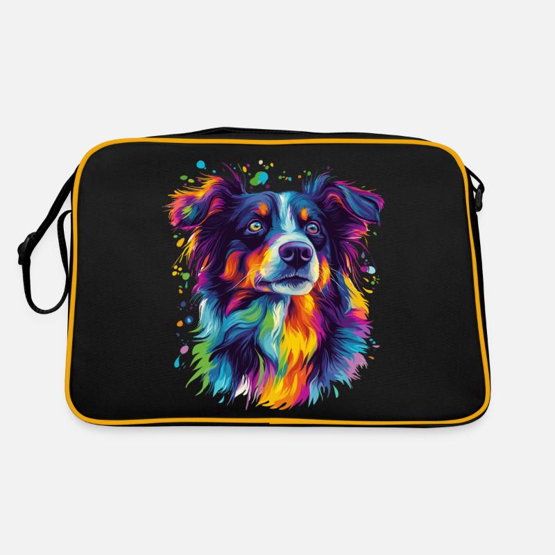 Porträt eines psychedelischen Australian Shepherds Retro Tasche