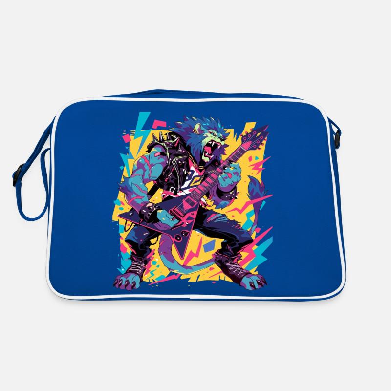 Aggressive Lion Playing Pop Art Style Guitar Retro Bag