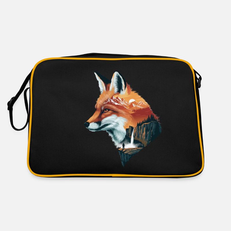 Fox Silhouette Nature Art Mountains Forest Waterfall Retro Bag