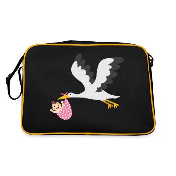 Cigogne avec bébé - Sac Retro - noir/or - Dos