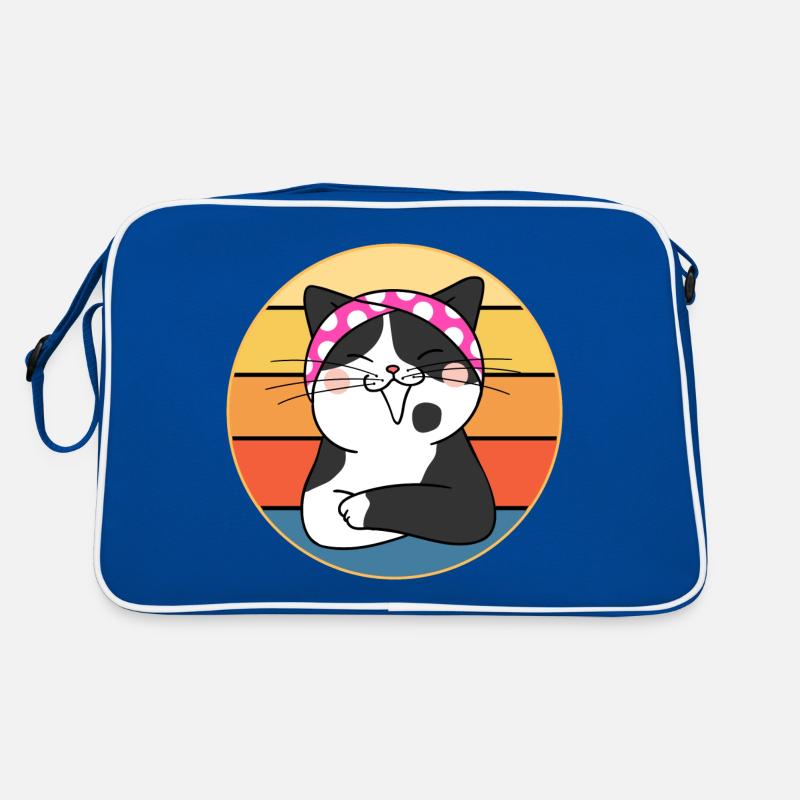 Drôle mignon Kawaii chat visage rétro coucher de soleil Sac Retro