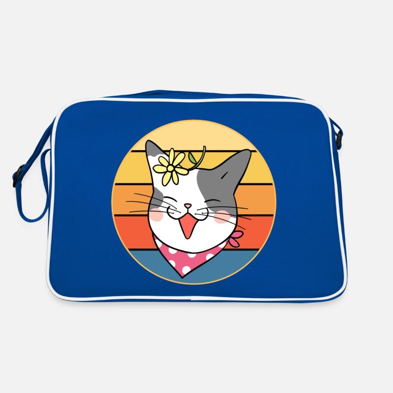 Drôle mignon Kawaii chat visage rétro coucher de soleil Sac Retro