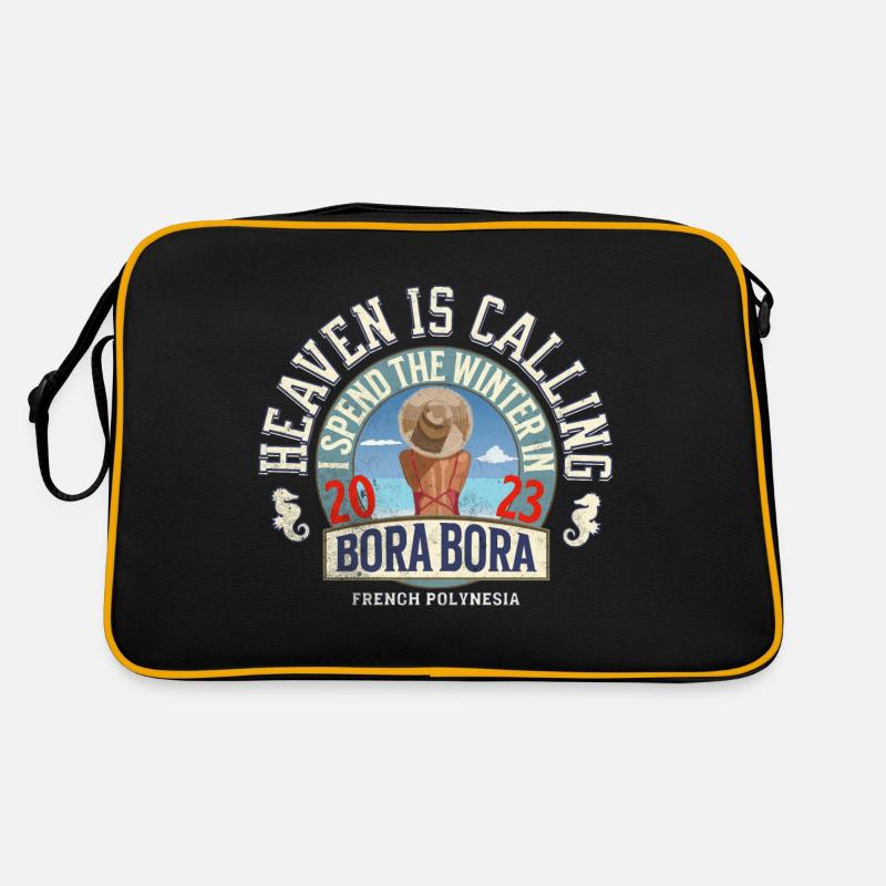 Den Winter verbringe ich in BORA BORA - Retro Tasche - Schwarz/Gold