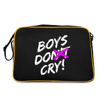 « Les garçons pleurent! » Lettrage au pinceau en blanc - Sac Retro - noir/or - Dos