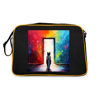Un chat devant une porte vitrée - Sac Retro - noir/or - Dos