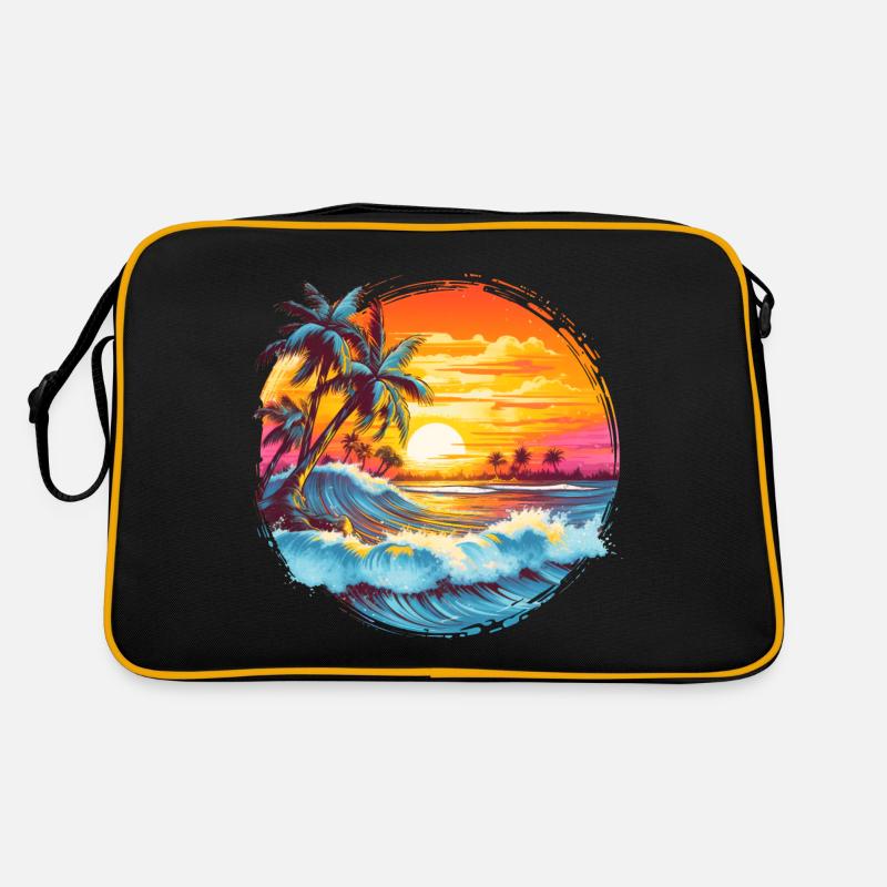 Soleil, Coucher de soleil, Mer, Palmiers, Vacances, Été Sac Retro