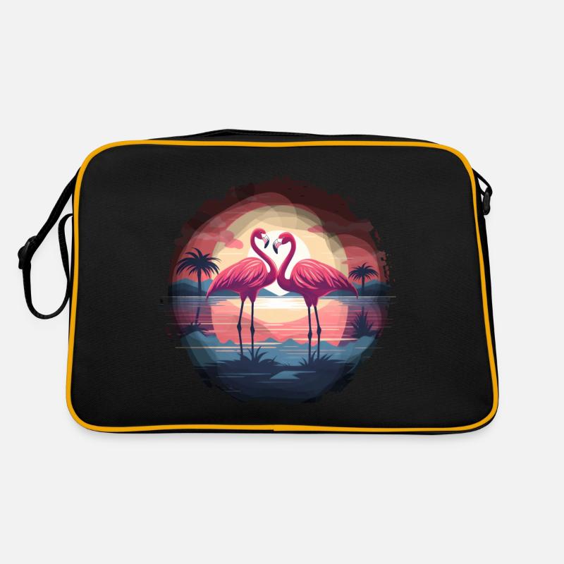 Flamingo, Couple, Sunset, Sun, Beach Retro Bag
