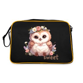 Süße Eule mit Blumen - Retro Tasche - Schwarz/Gold - Hinten