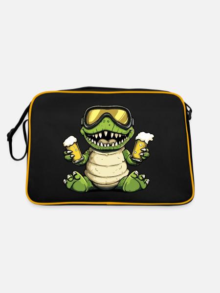 Alligator Apres Ski Bier - Retro Tasche - Schwarz/Gold - Hinten