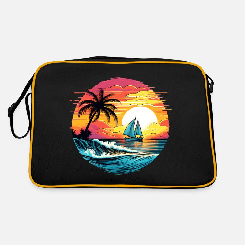 Sailboat, Sailing, Sunset, Sea, Palm trees Retro Bag