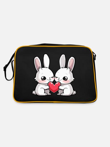 Bunny Couple In Love Easter Heart - Retro Bag - black/gold - Back