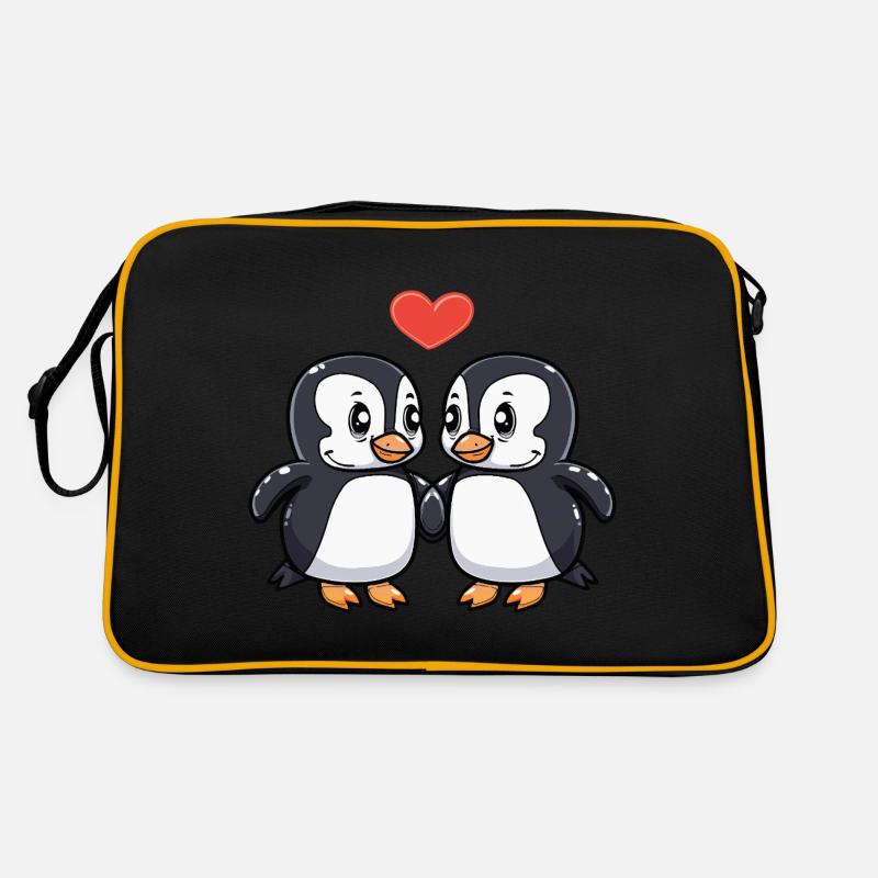Pinguin Paar Herz - Retro Tasche - Schwarz/Gold