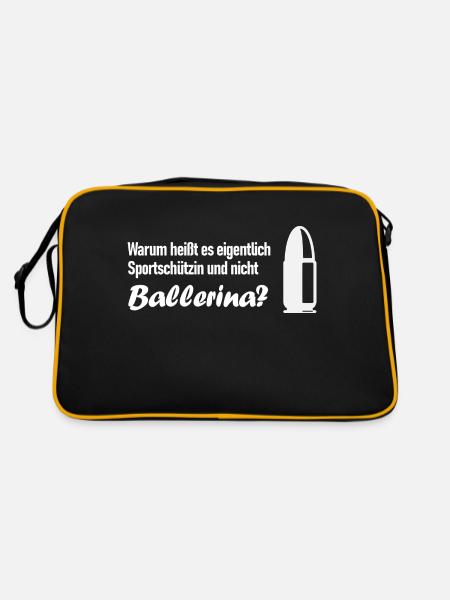 Warum heißt es Sportschützin und nicht Ballerina? - Retro Tasche - Schwarz/Gold - Hinten