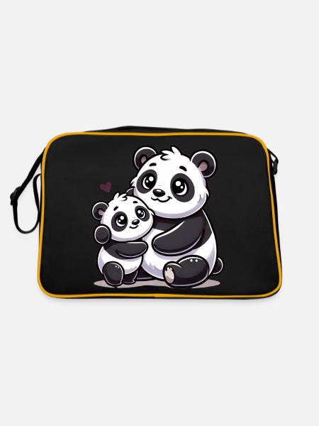 Loving Panda Parent with Child - Retro Bag - black/gold - Back