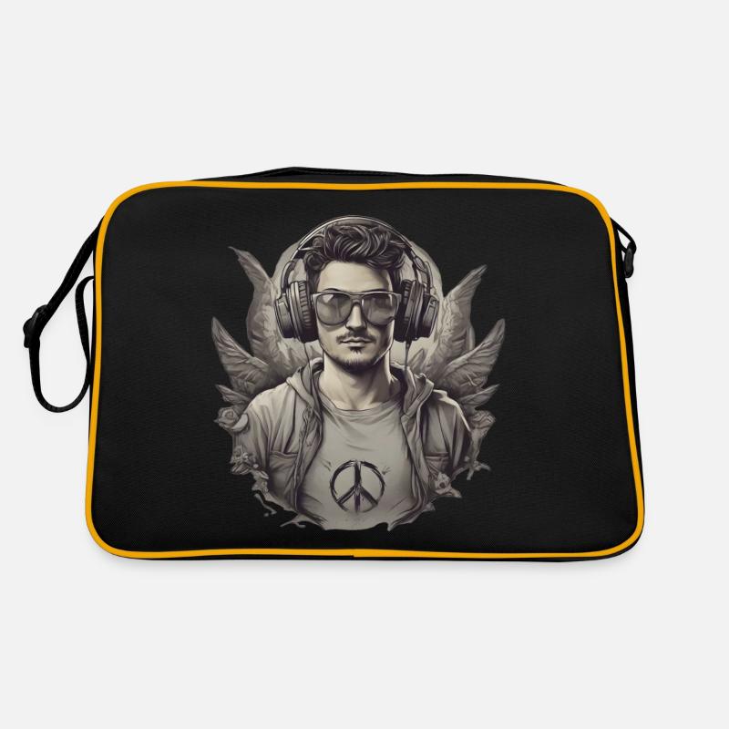 Moderner Gamer mit Headset und Brille - Retro Tasche - Schwarz/Gold