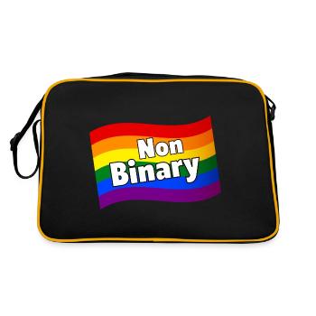 Nicht-binär Nicht-binäre Regenbogenflagge Vielfalt LGBTQ+ - Retro Tasche - Schwarz/Gold - Hinten