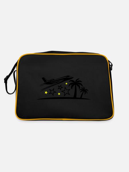 Urlaub Flugzeug Strand - Retro Tasche - Schwarz/Gold - Hinten
