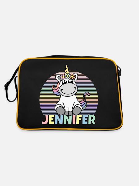 Jennifer Einhorn Name - Retro Tasche - Schwarz/Gold - Hinten