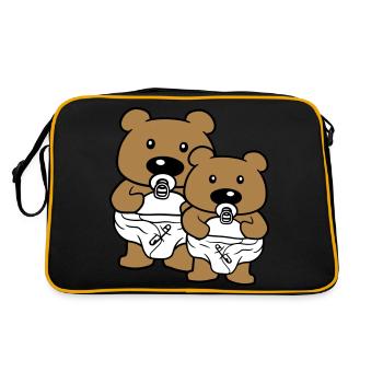2 baer bébé brueder amis équipe couple ours en peluche - Sac Retro - noir/or - Dos