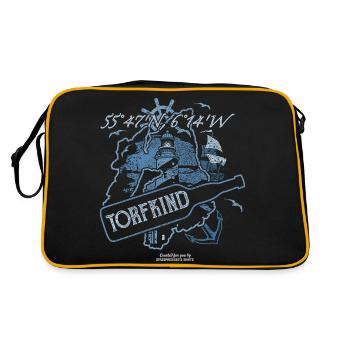 Whisky Spruch Torfkind und Insel Islay - Retro Tasche - Schwarz/Gold - Hinten