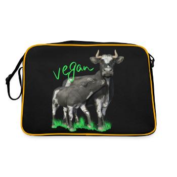 Cow with calf - vegan - Retro Bag - black/gold - Back
