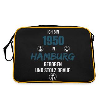 1950 in Hamburg geboren und stolz drauf - Geschenk - Retro Tasche - Schwarz/Gold - Hinten