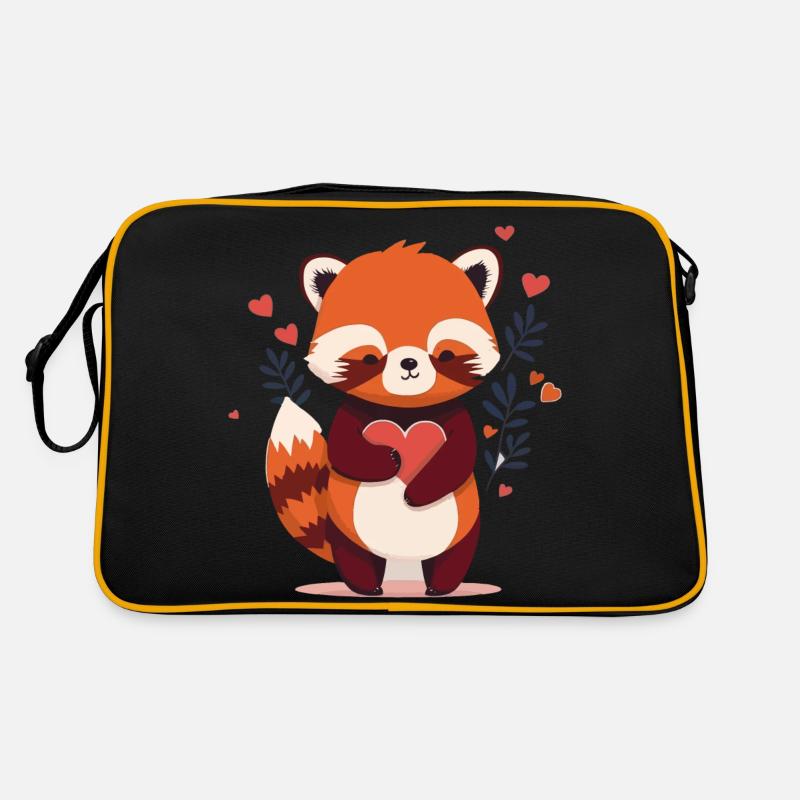 roter Panda mit Herz - Retro Tasche - Schwarz/Gold