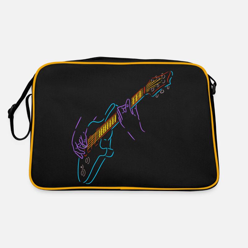 Regenbogenfarbener Gitarrist. Elektrogitarre. - Retro Tasche - Schwarz/Gold