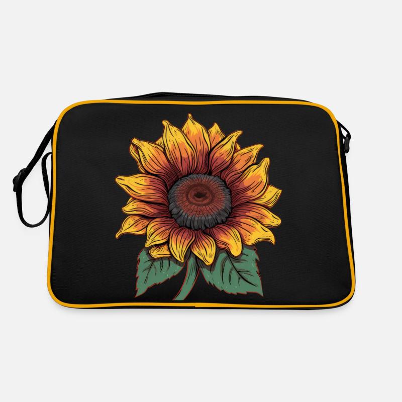 Sonnenblume - Retro Tasche - Schwarz/Gold