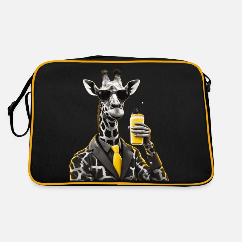 Coole Giraffe mit Bier, Sonnenbrille und Krawatte Retro Tasche