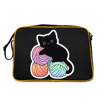 Cat with scythes on yarn ball - Retro Bag - black/gold - Back