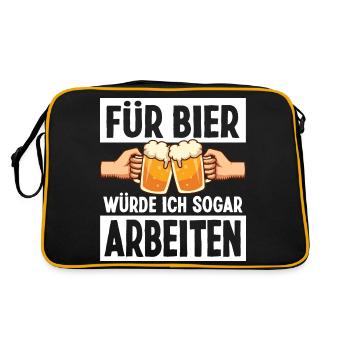 Bier Trinken Sprüche Arbeiten Faul Belohnung - Retro Tasche - Schwarz/Gold - Hinten