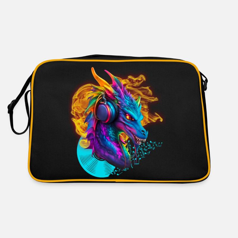 Notes de DJ Dragon avec Headphone Fire Vinylrecord Sac Retro